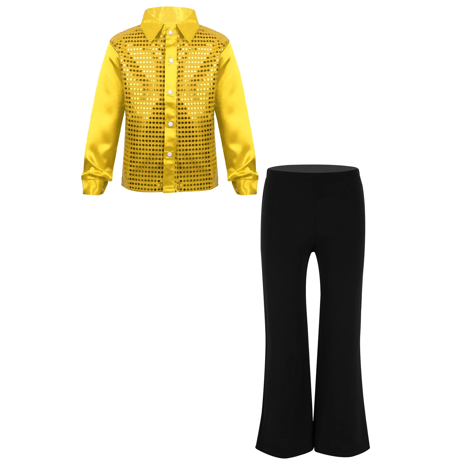 Kinder-Jungen-Jazz-Tanz-Bühnenoutfits, Hip-Hop-Kostüm, langärmliges, glitzerndes Paillettenhemd mit Knöpfen und Hose – Detail 25