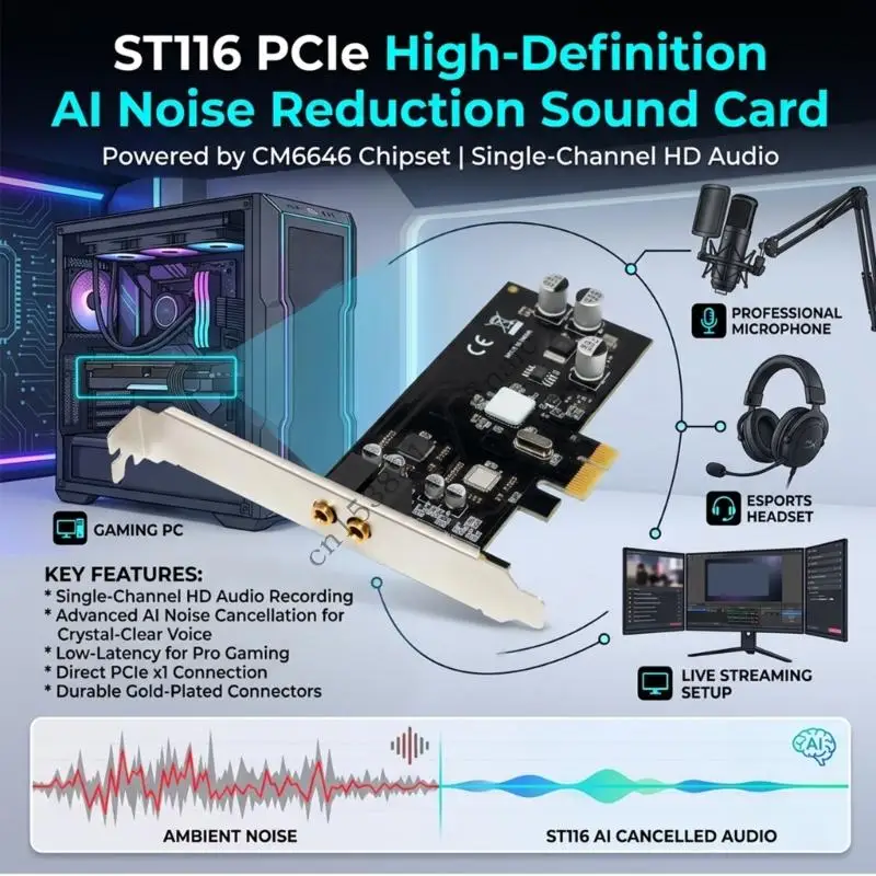 ST116 CM6646 명확한 음성 통화 및 HIFI 음악 재생을 위한 AI 소음 제거 기능이 있는 청각 사운드 카드 594F