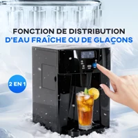 HOMCOM Machine à glaçons avec distributeur d'eau, 12kg en 24h, 9 glaçons en 6-10 minutes, ice maker portable, taille de glaçon réglable, minuterie, réservoir d'eau 3 L, pour maison, cuisine, bar, noir 4