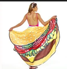 150cm Artificial Donut Hamburger Pizza Print Beach Mat Picnic Camping Mat Round Sandbeach Towel Picnic Mat Beach Throw Rug 2