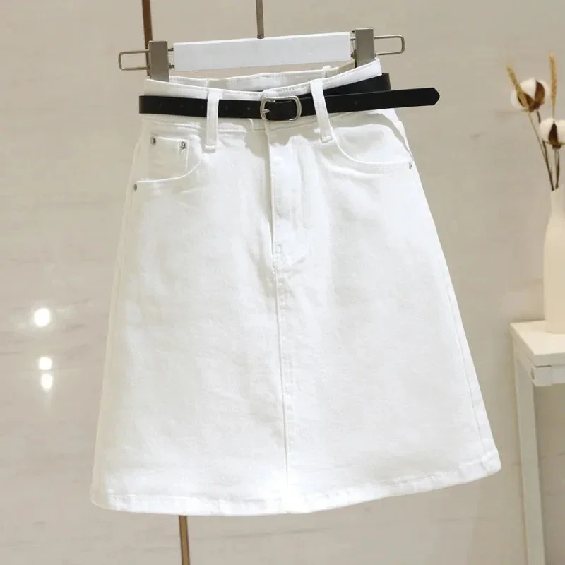 

Faldas Korean Style White Denim Skirt Women's High Waist 2024 Summer New All-match Slimming A-line Package Hip Skirt Jupe Femme