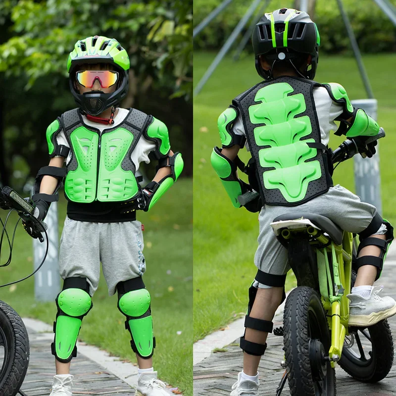 Kids Motorcycle Armor Suit Dirt Bike Chest Back Protector Motocross Children Protective Gear Skiing Skating Elbow Knee Pads Sets