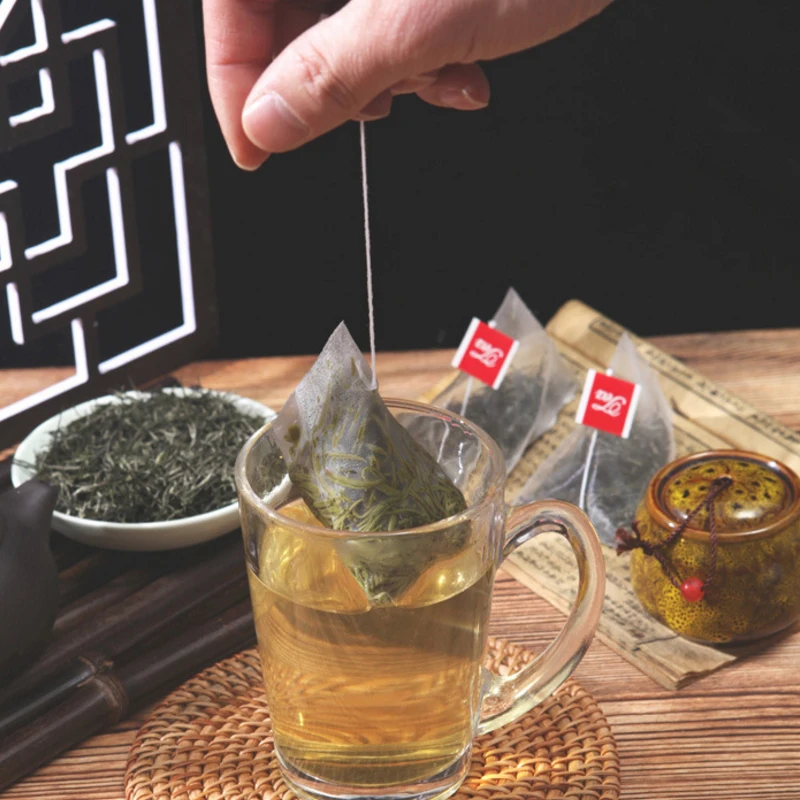 PLA Biodegraded Corn Fiber Mesh Tea Packing Bag Filters Pyramid Shape Heat Seal Teabags 1000/lot tea bags