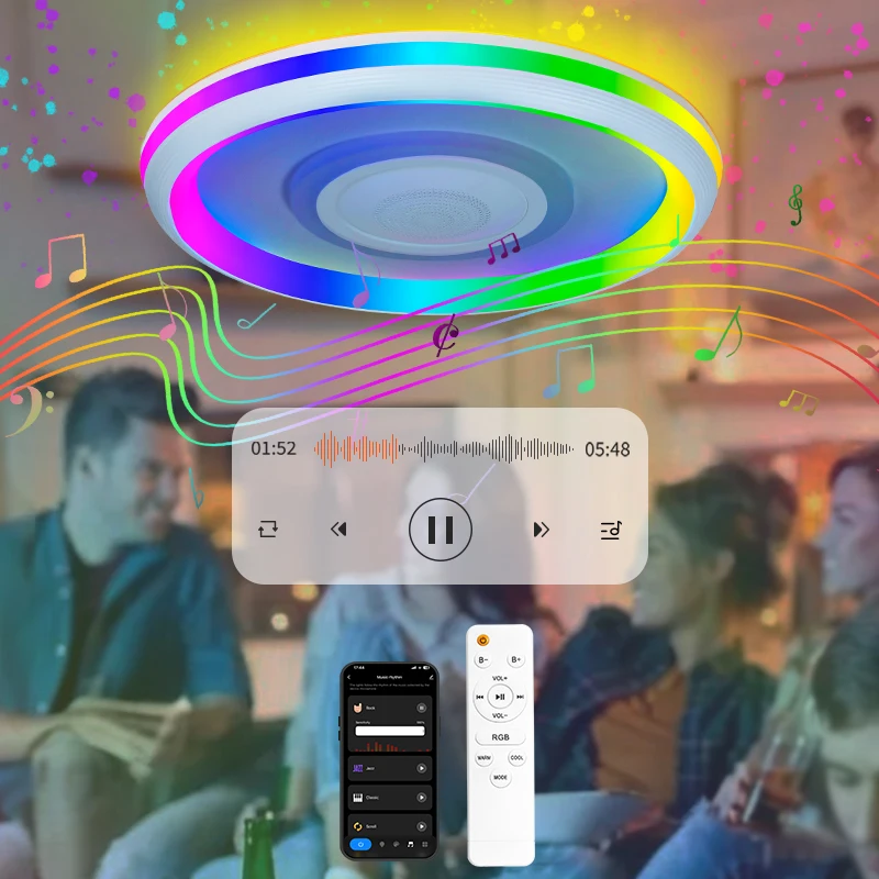 TUYA RGB Ceiling Light with Speaker APP Remote Control Stepless Dimming Large Size Backlight Design Smart Lamp for Living Room