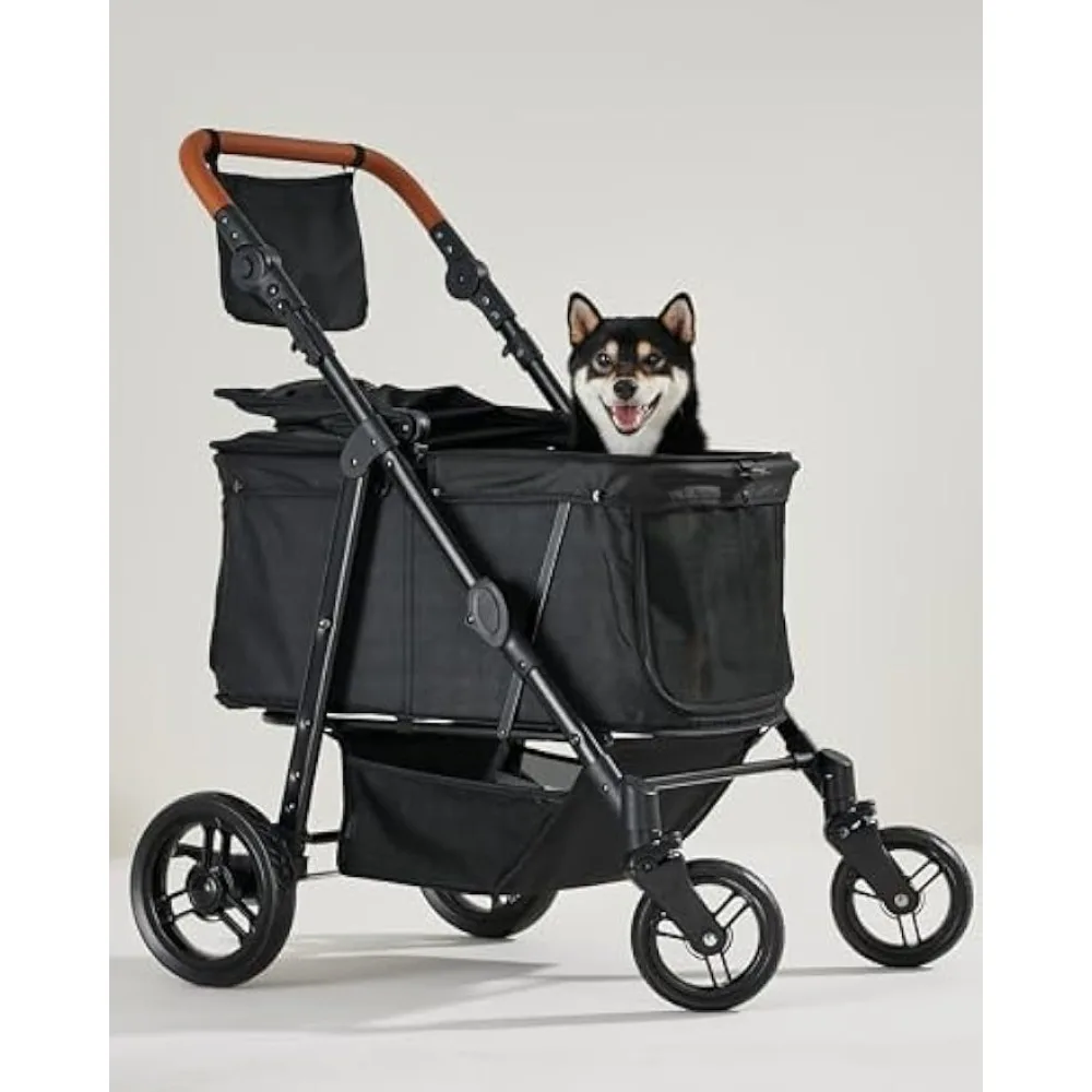 

Medium Folding Pet Stroller, Up to 66lbs Dog Folding Stroller, Adjustable Handle, 180˚ Convertible Canopy, 4 Wheels Pet Products