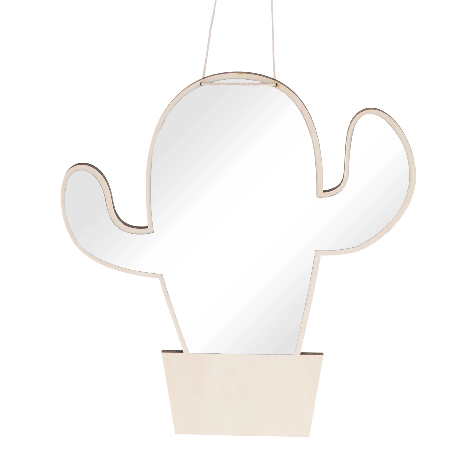 

Cactus Shape Mirror Safe Decorative Wooden Mirror Decoration for Baby Nursery Kids Room Decor (Khaki)