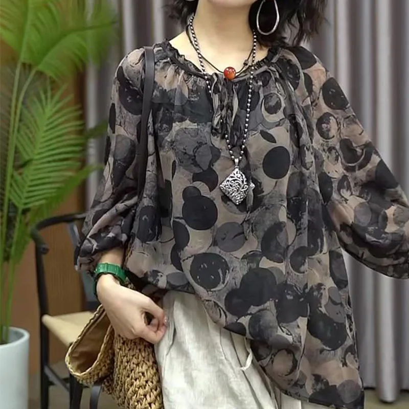 

2024 New Summer Oversized Elegant Fashion Aesthetic Loose Casual Office Lady T-shirts for Women Print Short Sleeve O Neck Tops