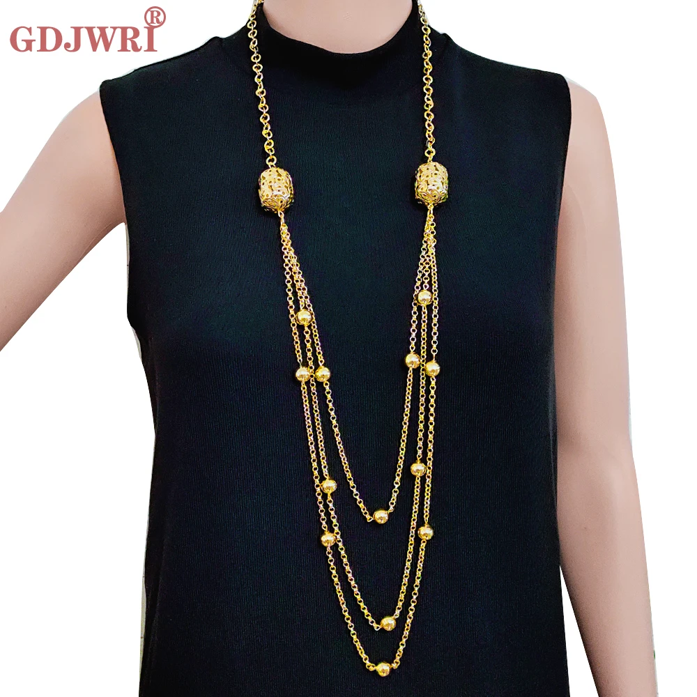Long Three Layers Trendy For Women Jewelry Statement Necklace Personality Long African Beads Pendant Maxi Collar Chain