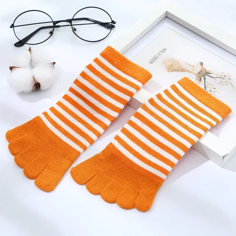 Children Kids Socks Multicolor Striped Cotton Five-finger for 4-12Y Boys Girls Casual Sports Breathable Five-toe Clothes Stuff 4