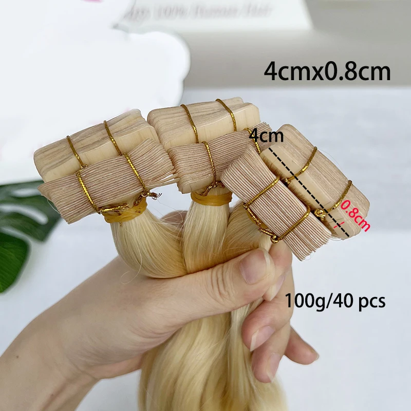 Double Drawn Straight Tape in Hair Extensions 12A Raw Hair Blonde Color #613 Straight 100% Human Extensions 100g/40pcs