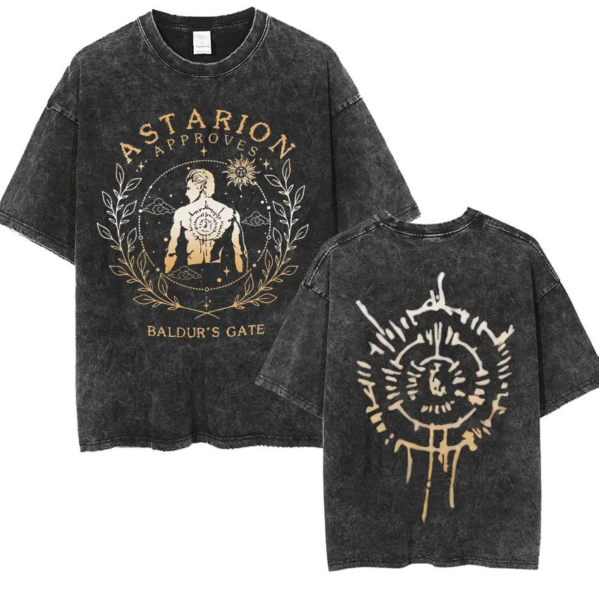 Astarion Girl Dinner Graphic T Shirt Baldurs Gate 3 Fan Gamer Washed T Shirts Women Men's Vintage Gothic Cool T-shirt Streetwear 5