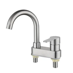 Bathroom Basin Faucet 304 Stainless Steel Sink Mixer Tap Hot Cold Water 2 Holes Deck Mounted Single Handle Faucet Basin Crane
