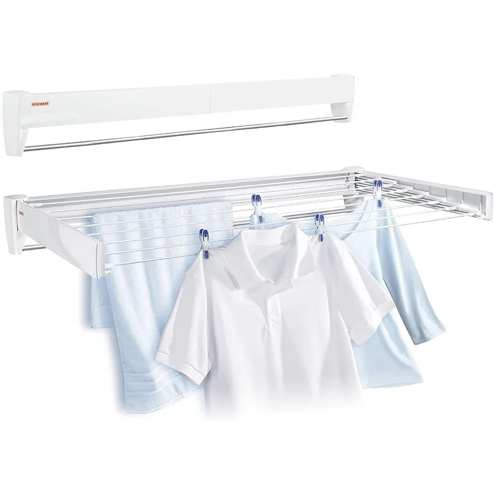 

Leifheit 83100 Telefix 100 Wall Mount Retractable Plastic Clothes Drying Rack for Storage | 8 Drying Rods | White
