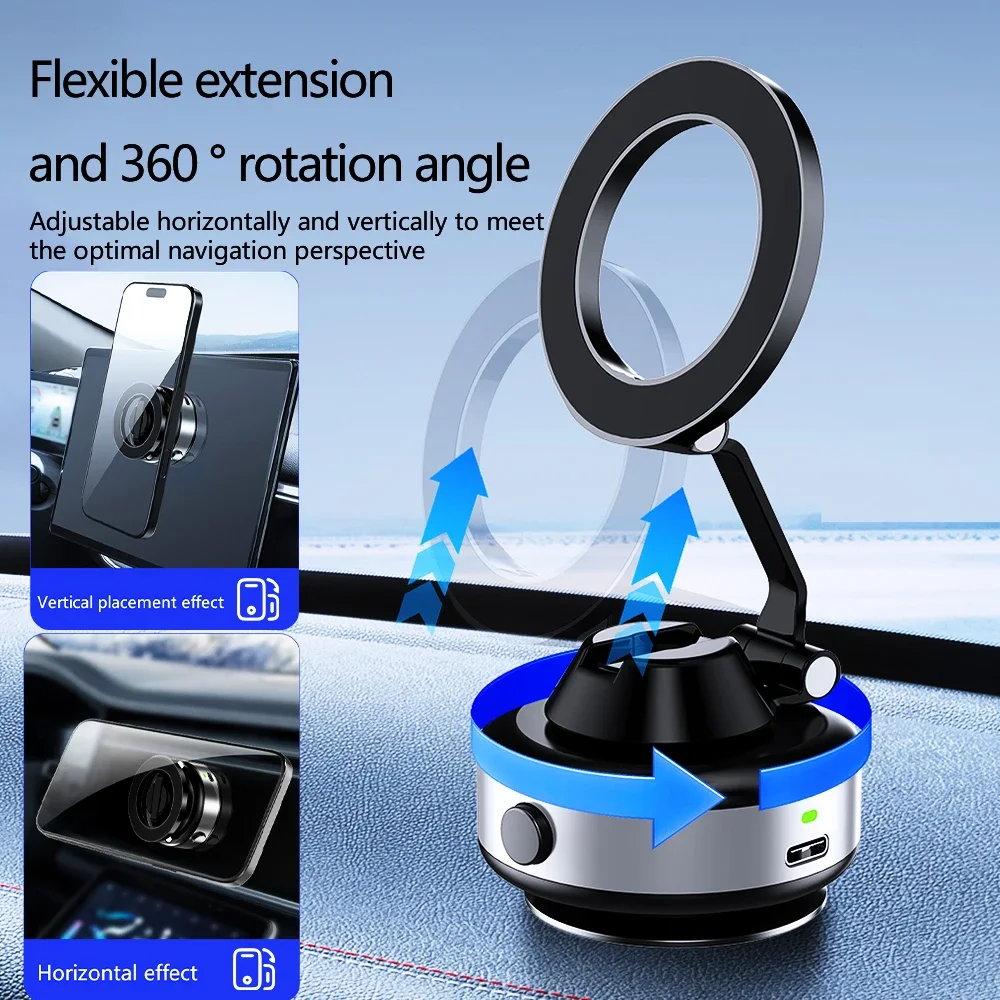 X98 Strong Magnetic Car Phone Holder Foldable Design 360° Adjustable Vacuum Mount for iphone 12-16 Pro Xiaomi Samsung Vivo 2
