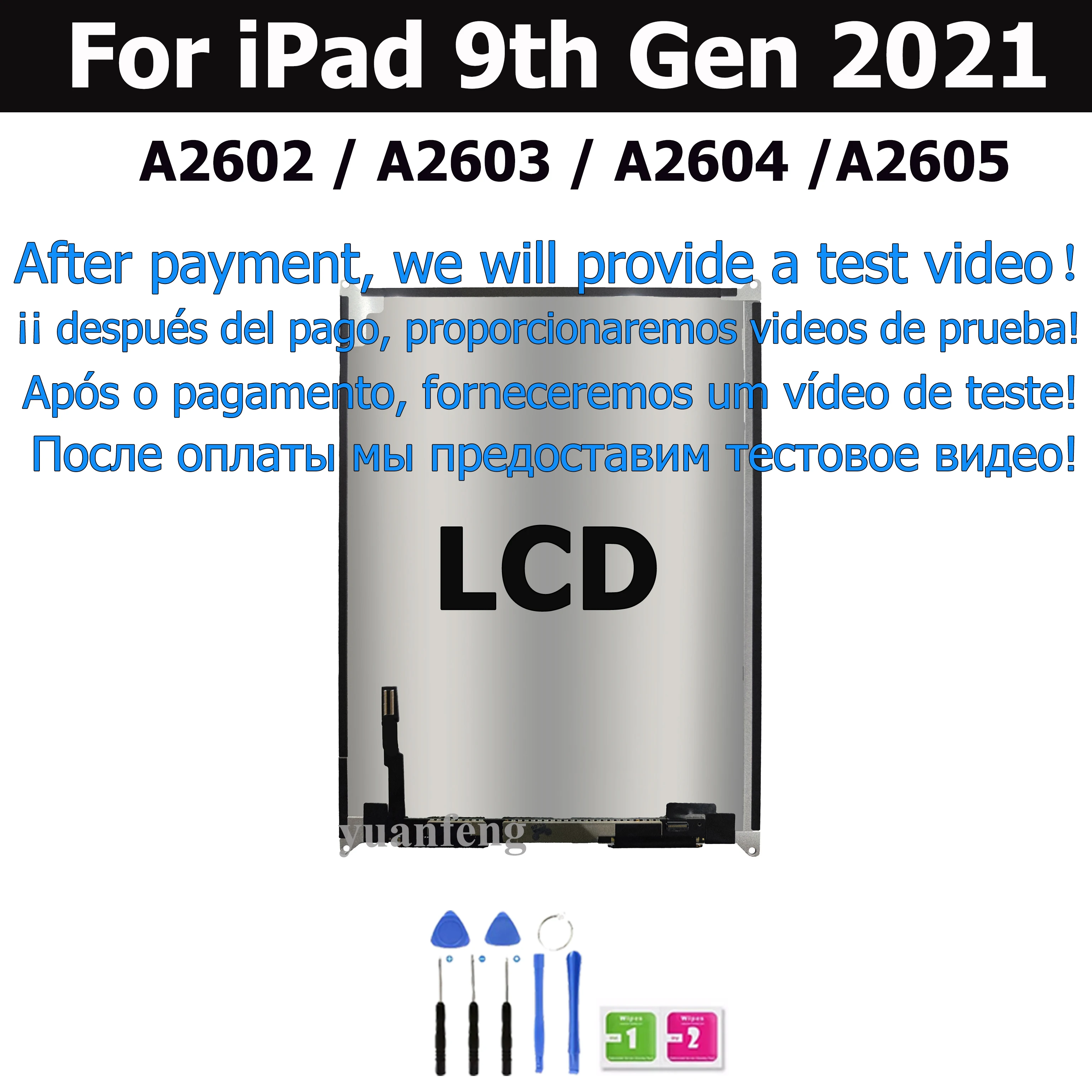 새로운 테스트 된 10.2 ''iPad 2021 9 세대 A2602 A2603 A2604 A2605 LCD 터치 스크린 유리 디스플레이 패널 교체 부품 용 새 LCD