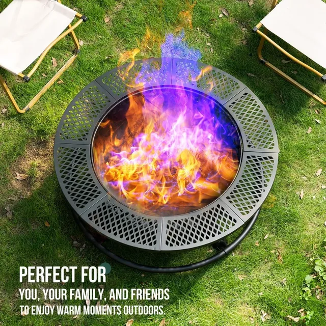 36 Inch Fire Pit with Grill,Wood Burning Fire Pits for Outside with Lid& Fire Poker,Round Metal Firepit Table 3 in 1 with Cookin 2