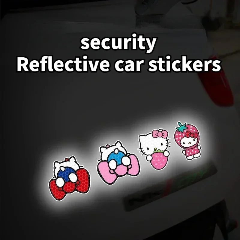 

Автомобильные наклейки Sanrio, аксессуары для автомобиля в стиле аниме, светоотражающие наклейки с защитой от царапин, Hello Kitty Melody