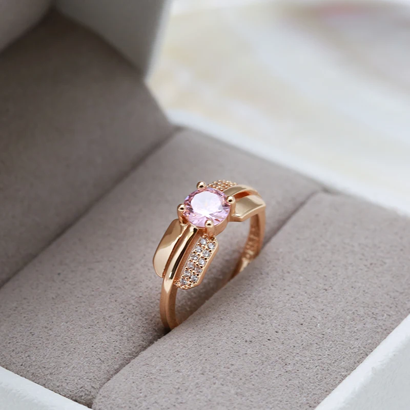 Kinel 2022 Luxury Pink Princess Cut Natural Zircon Ring for Women 585 Rose Gold Bride Ring Lady Anniversary Gift Wedding Jewelry