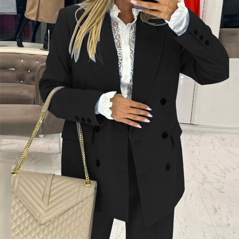 

Women Casual Long Sleeve Solid Slim Office 2Pc Suit OL Style Fashion Blazer Set Elegant Lapel Button Jackets&Long Pant Outfits