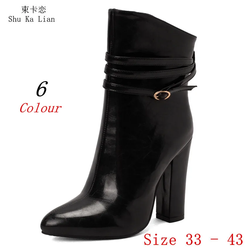 

Spring Autumn High Heels Women Short Ankle Boots Woman 11 CM High Heel Shoes Small Plus Size 33 - 43