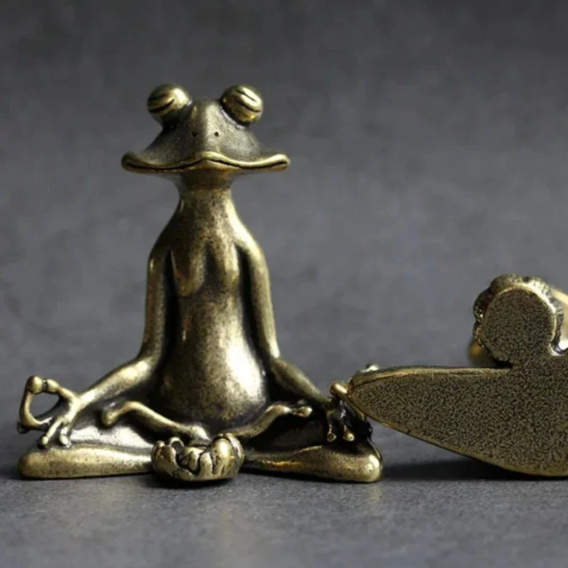Vintage Brass Meditation Frog Statue Jewelry Copper Animal Sculpture Incense Burner Home Desk Decoration