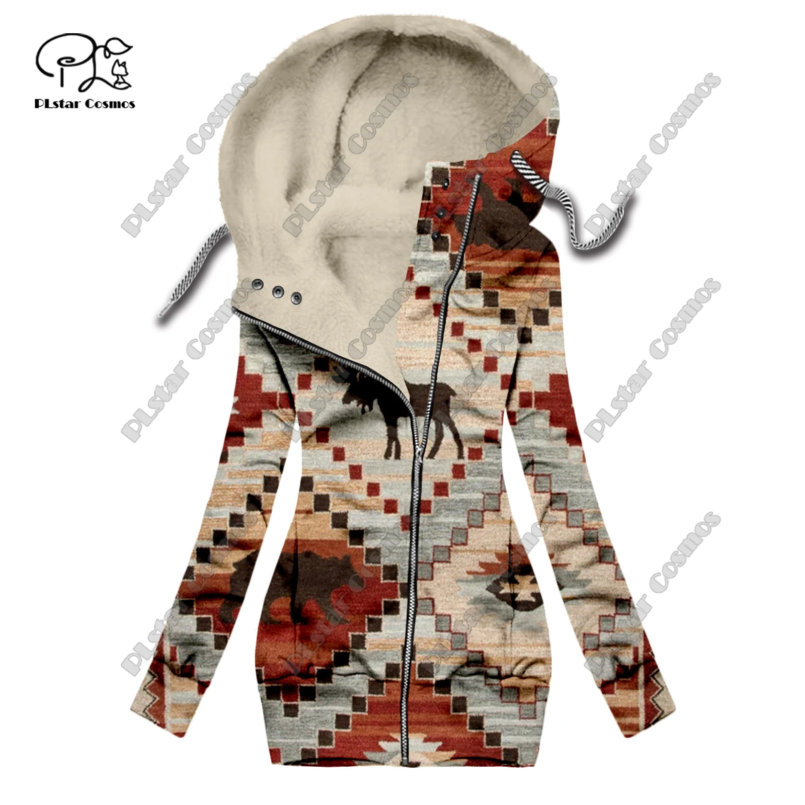 New 3D printing retro series carpet print pattern plus velvet warm women's long zipper hoodie jacket commuting casual winter F-3 bf03 pattern printing zipper wallet leather cover for iphone 12 pro max 6 7 inch colorful petals