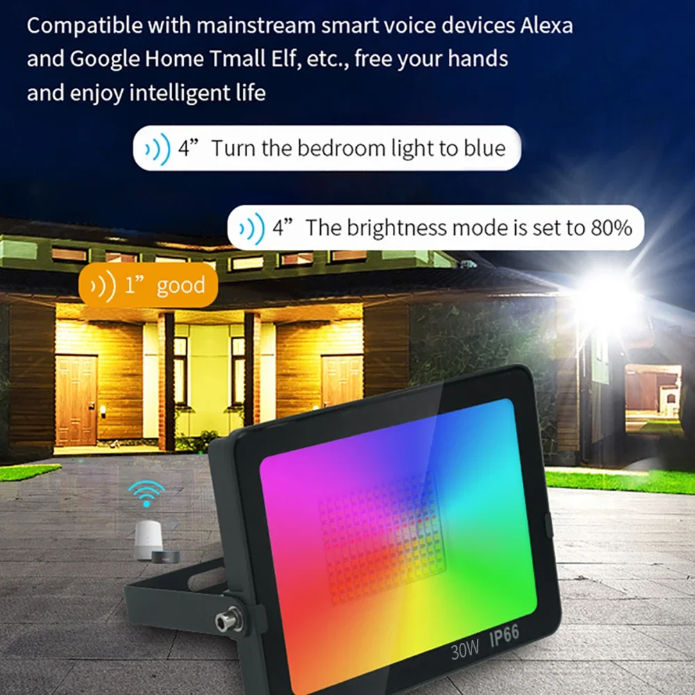 TUYA RGB 투광 조명 스마트 앱 음성 제어 RGBCW CCT 3000-6500K, 30W, 50W, 100W, 220V AC, 정원 파티 야외 조명