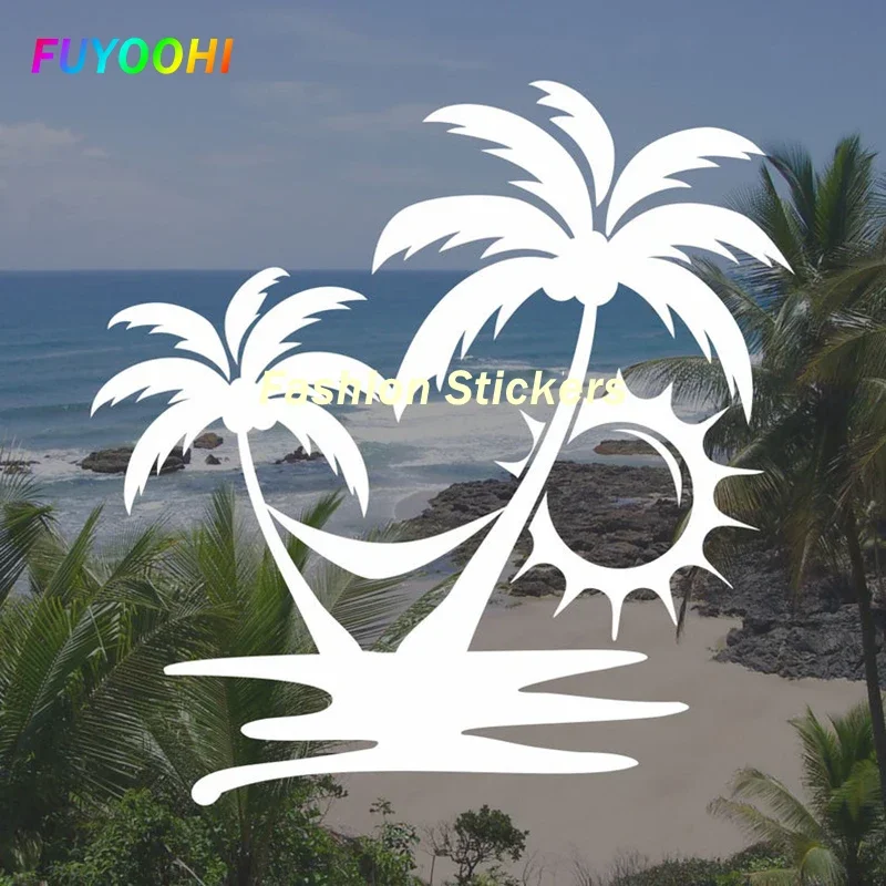 

FUYOOHI Exterior/Protection Funny Stickers Lifelike Beach Sunset Palm Trees Car Sticker Removable Waterproof Window Body Decal
