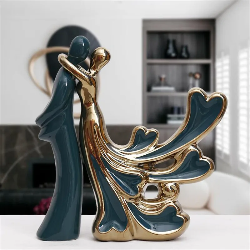

[HHT] Nordic ceramic couple Sculpture Love Kiss couple Statue Home decoration bedroom wine cabinet high-end wedding gifts
