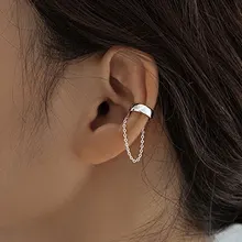 1PC Korean Long Tassel Ear Cuff  Earrings for Women Small Fresh C Shaped Ear Bone Clip Chain Dangle Earring Fashion Punk Jewelry