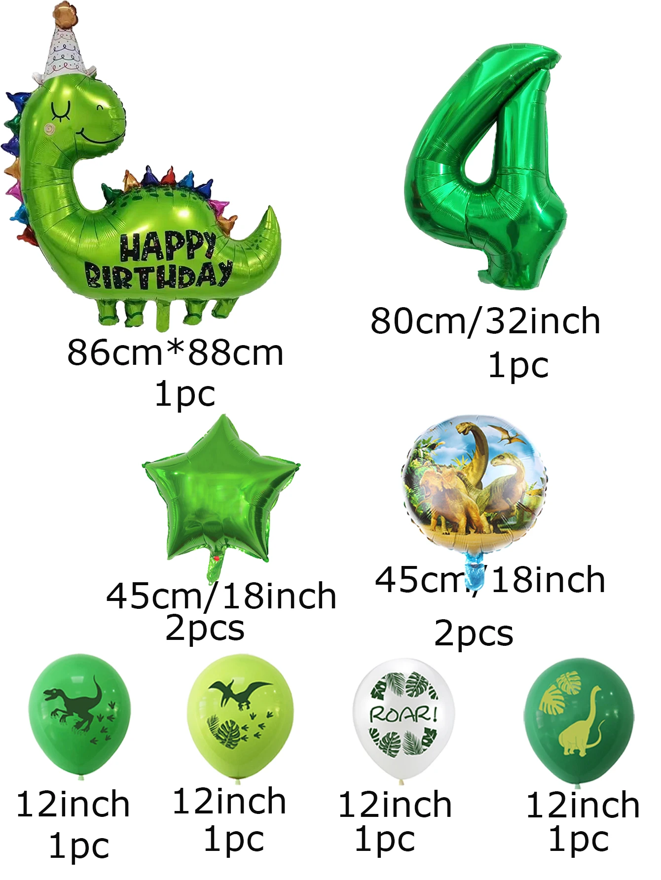 1 세트 생일 축하 공룡 번호 스타 호일 풍선 쥬라기 테마 라텍스 풍선 어린이 생일 파티 장식