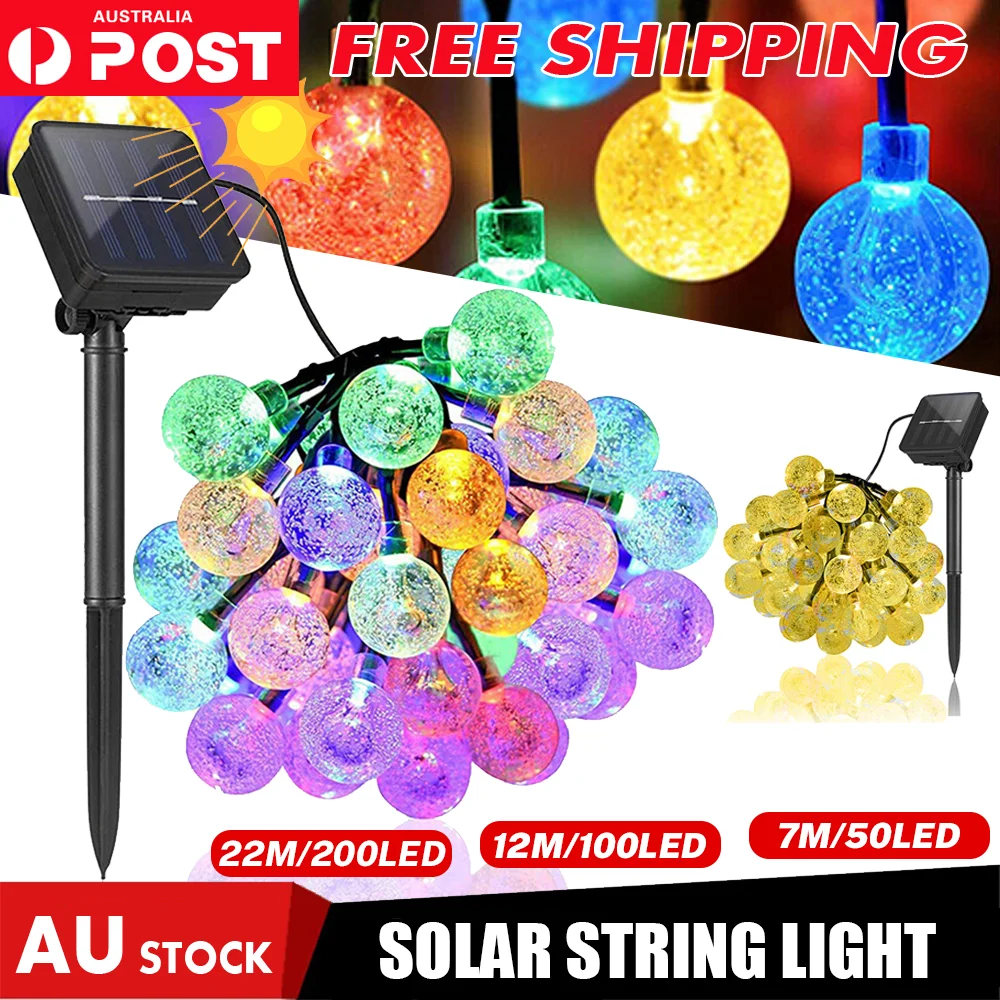 50/100/200LED Solar Globe String Lights Fairy Outdoor Festoon Party Garden Decor