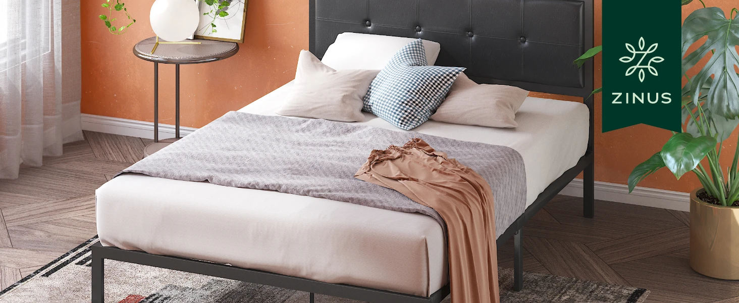 Cherie Faux Leather Classic Platform Bed Frame with Steel Support Slats