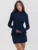 Dark Blue Two Pocket Sexy Mini Dress For Women 2025 Autumn Winter New Long Sleeve Bodycon Club Party Dress Elegant
