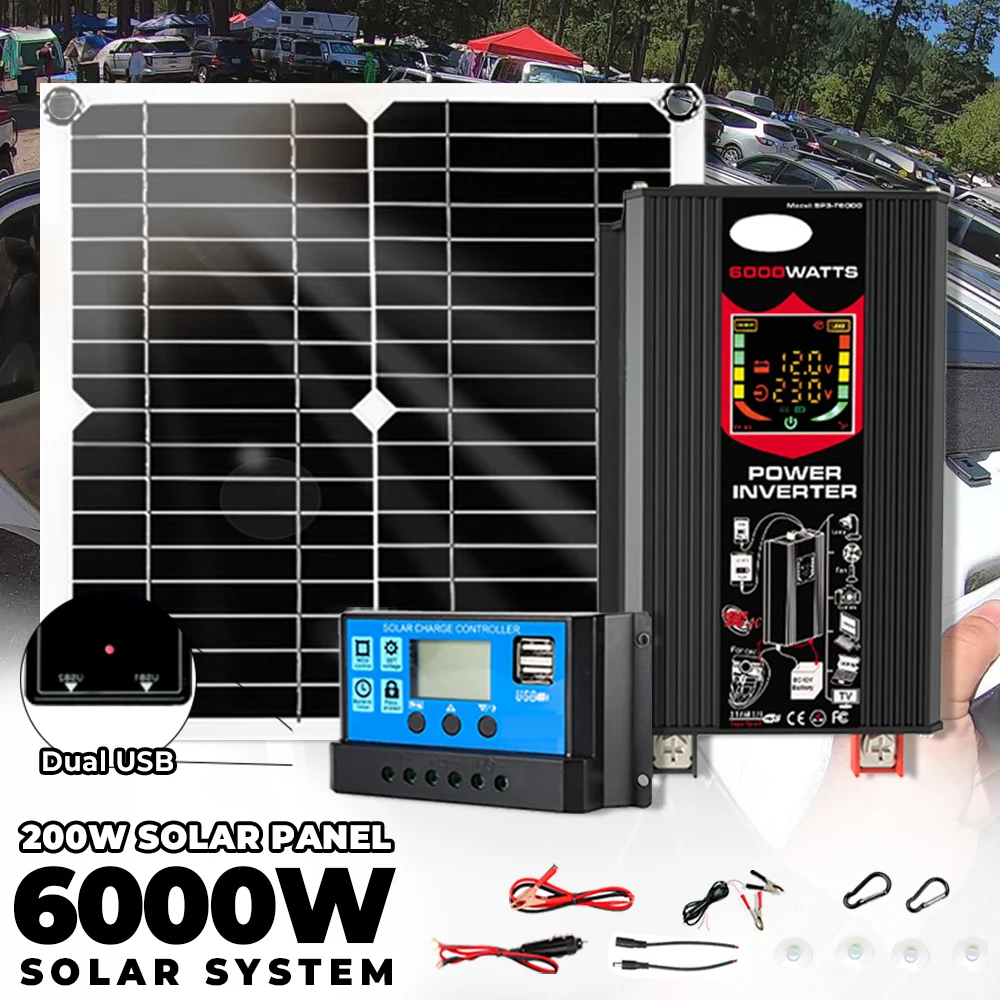 6000W 220v Off Grid Solar System for Home with Inverter Controller Solar Panel