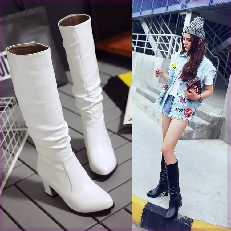 

Boots Shoes Winter Footwear Sexy Thigh High Heels High Sexy Round Toe Boots-Women 2023 Autumn Rubber Stiletto Over-the-Knee Whi
