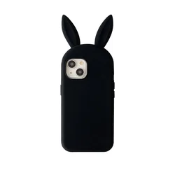 Cute 3D Cartoon Bunny Ear Phone Case - Funny Shockproof Soft Silicone Cover - iPhone 12 Pro Max (Black)