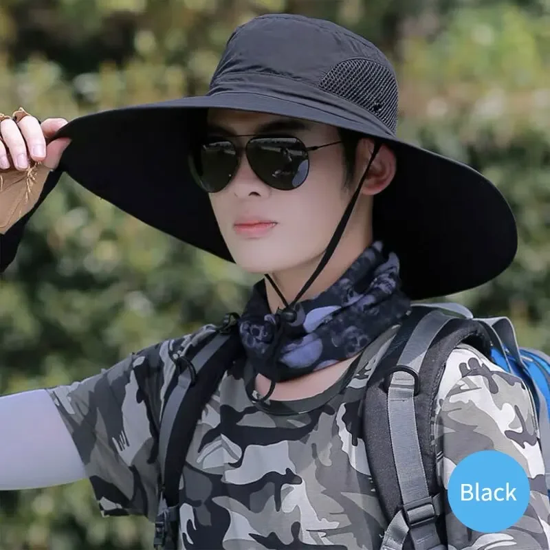 Sun Hats 15cm Large Brim Polyester UV Protection Breathable Mesh Foldable for Men and Women Outdoor
