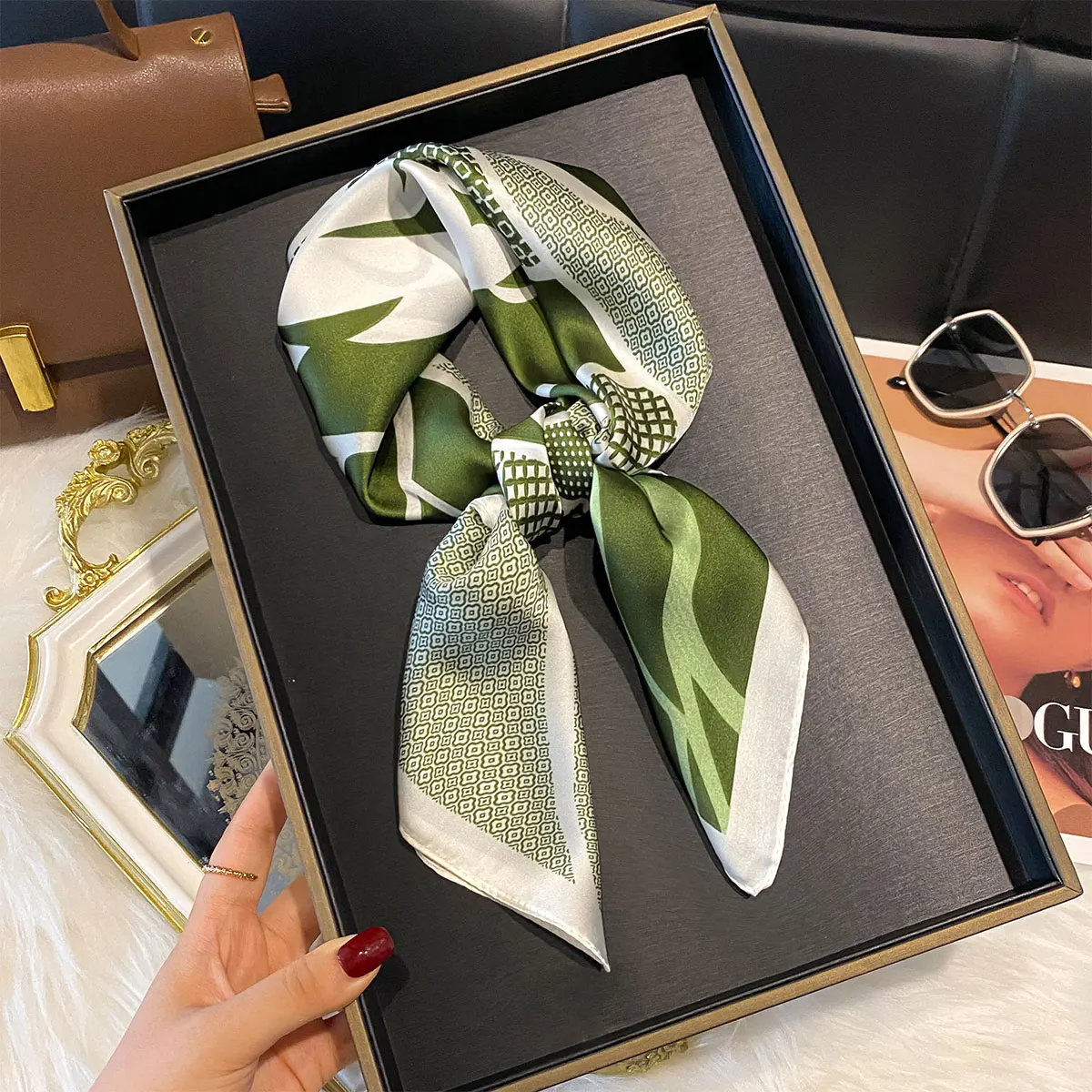 Luxury Silk Square Scarf Women Floral Print Soft Satin Hairband Neckerchief Hijab Female Headband Foulard Bag  Kerchief