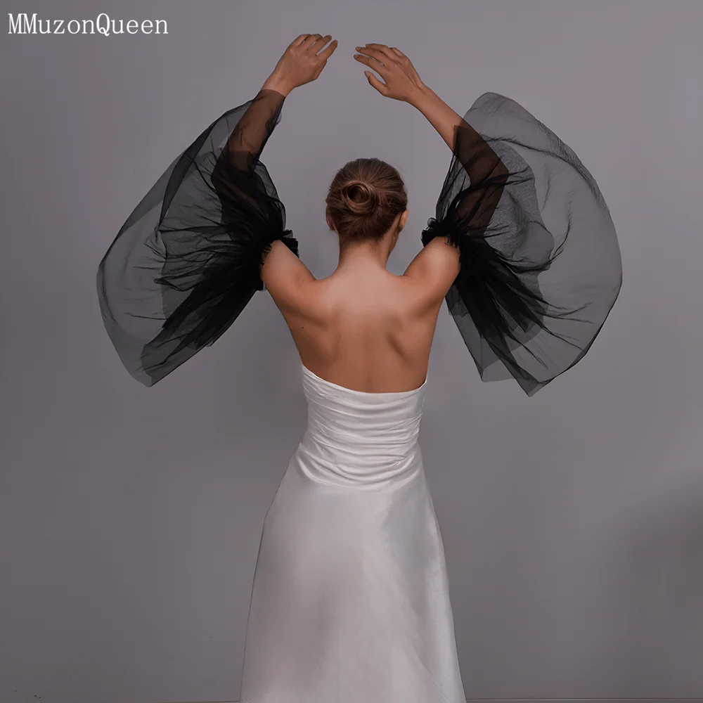Wedding Sleeve Accessories Wedding Sleeves MMQ MM20 Bridal Long Sleeve Black Tulle Veil Ruffles Vintage Elasticated Sleeve Wedding Stuff For Party&Take Photo DIY Customize