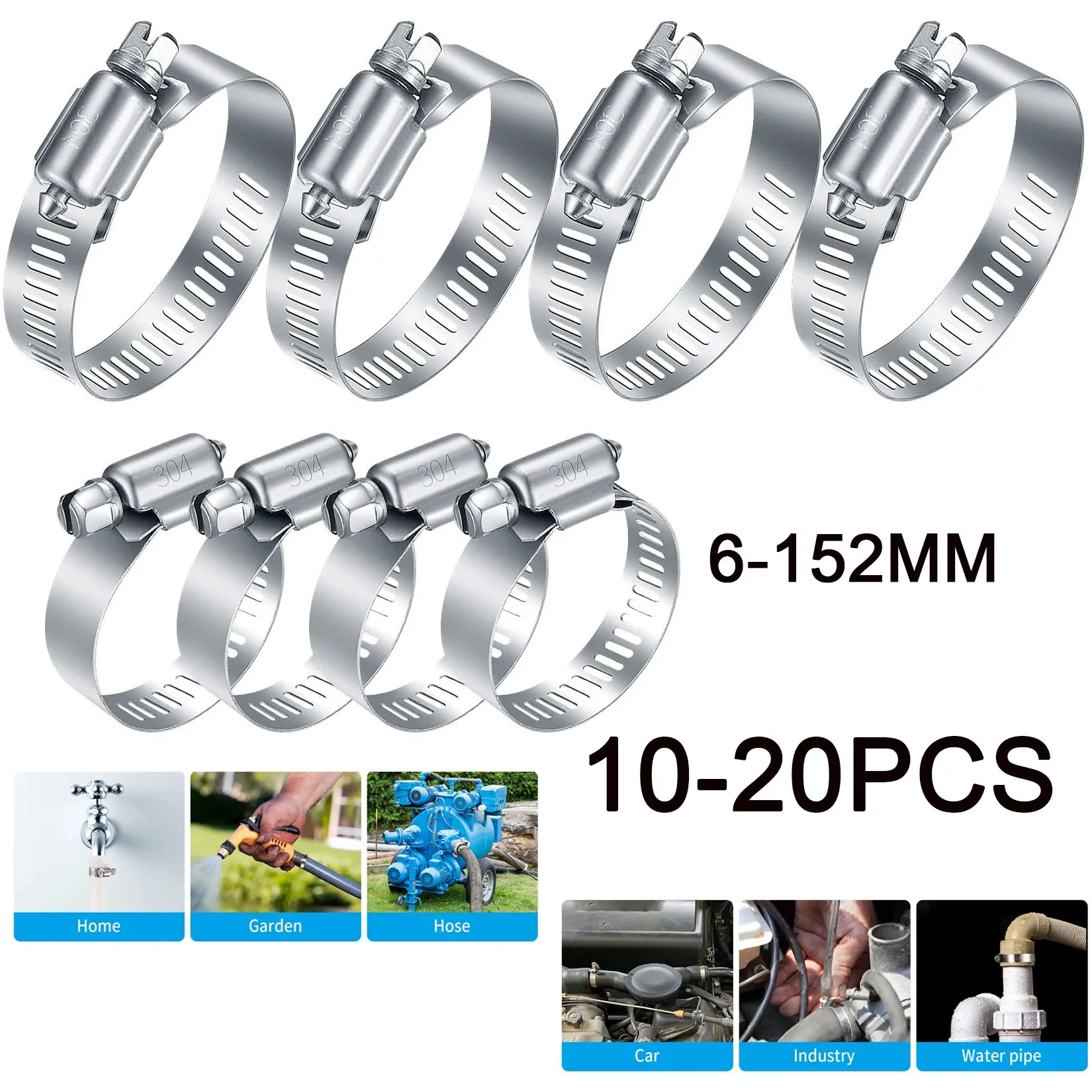 Braçadeira de Mangueira para Tubulação de Água Sortimento Ajustável Kit Worm Gear Metal Fuel Line Tubulação Encanamento a 152 mm 1020 Pcs Aço Inoxidável