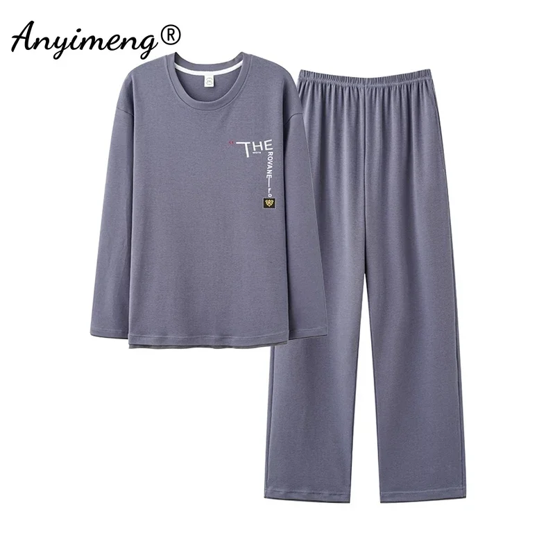 Men Cotton Pajamas Long Sleeves Long Pants Plus Size L-3XL Autumn Winter