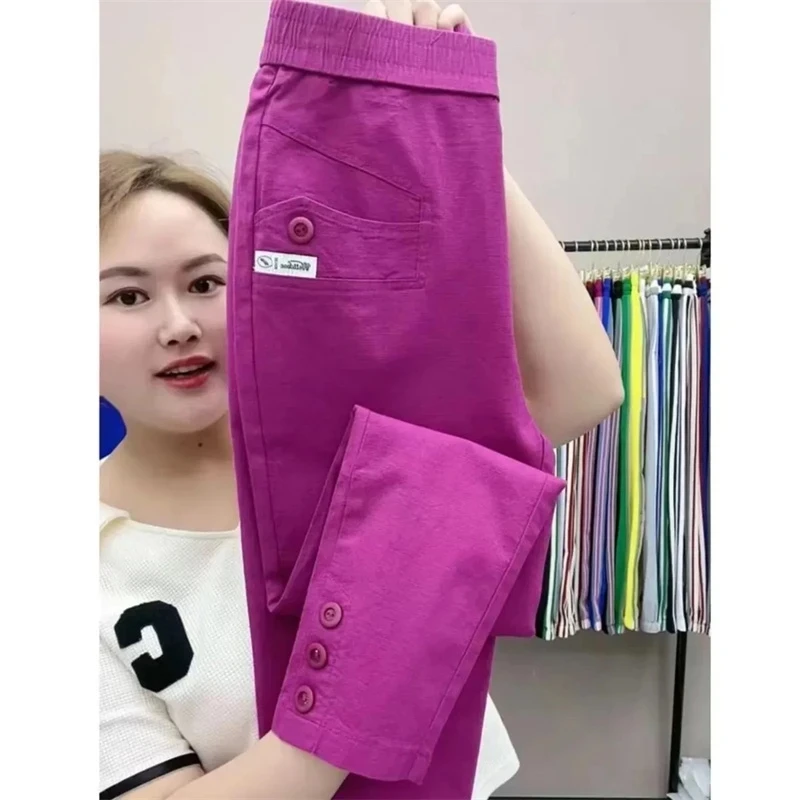 

Women Cotton Linen Harun Pants Summer Loose New 2023 Ladies High Waist Versatile Thin Slim Casual Pants Female Nine-Point Pants