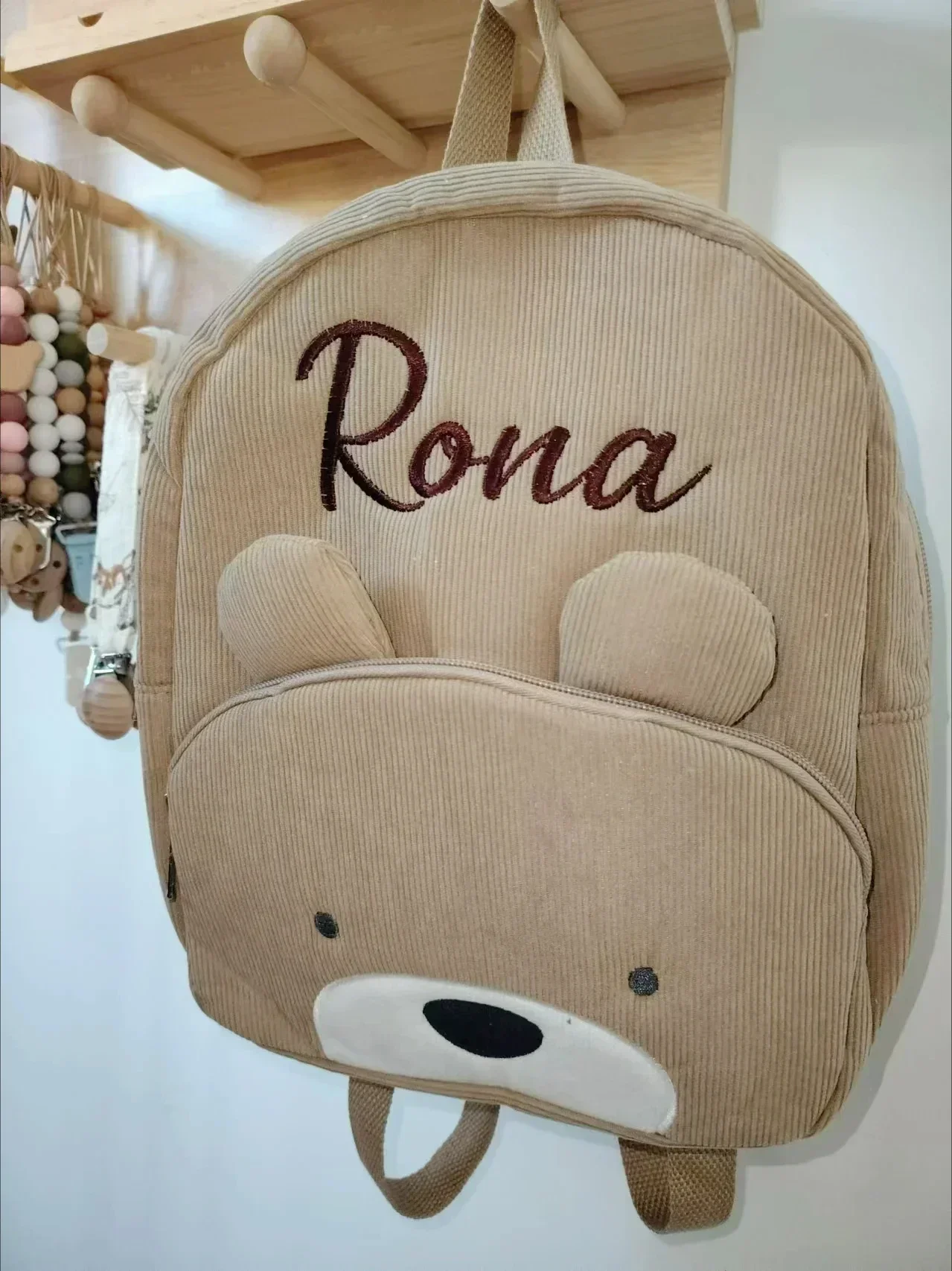 Personalized corduroy Backpack custom name embridery kindergarten schoolbags for children girls boys solid baby cute bags bear 4