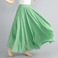 28-Color Mori Girl Literary Cotton Linen Dress Elastic Waist A-line Expansion Skirt Solid Color Ethnic Style Women Long Skirts - Image 5