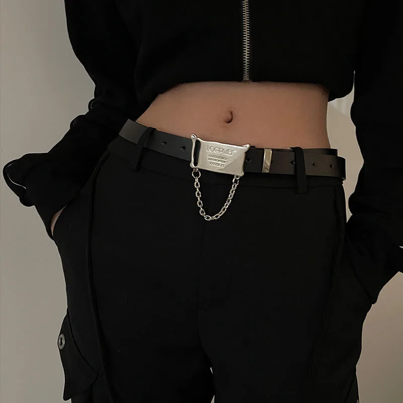 

Women's Men's Chain Pin Buckle Black Unisex Belt Casual Simple Matching Jeans Belt For Women Men
