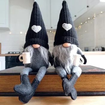 Knitted Coffee Gnome Plush Faceless Doll Hanging Leg Halloween Gnomes Ornament Farmhouse Festival Plush Doll Christmas Decors 1