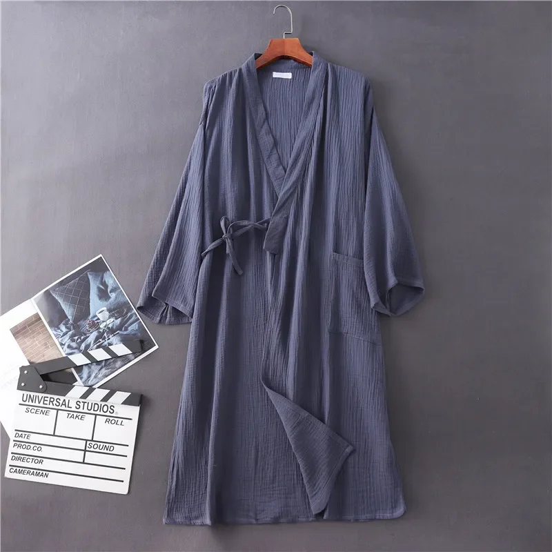 Couples Crepe Gauze Bathrobe Solid 100% Cotton Robe Long-sleeved V-neck Kimono Wedding Robes Sleepwear Plus Size Dressing Gown cotton bathrobe