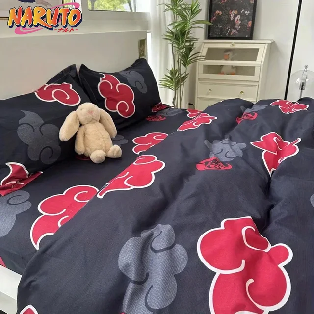 Naruto Akatsuki Anime 3 pièces ensemble de literie housse de couette housse de couette Polyester une housse de couette et une paire de taies d'oreiller (sans rembourrage) 1