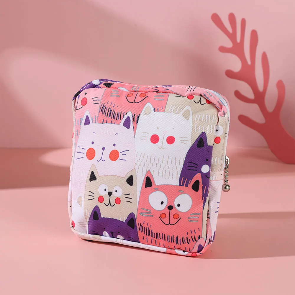 Cute Women Sanitary Napkin Pad Cotton Bag Credit Card Holder Coin Purse Cosmetics Headphone Case Sanitary Pouch Storage Supplies